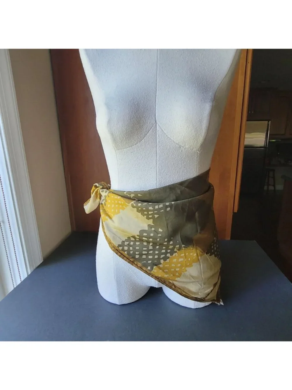 Vintage Echo Silk Scarf Square / Abstract Geometric Patchwork Pattern Neck Head